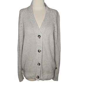 GAP Cotton Cardigan Sweater Oatmeal HeatherButton Front Chunky Knit Womens M NWT